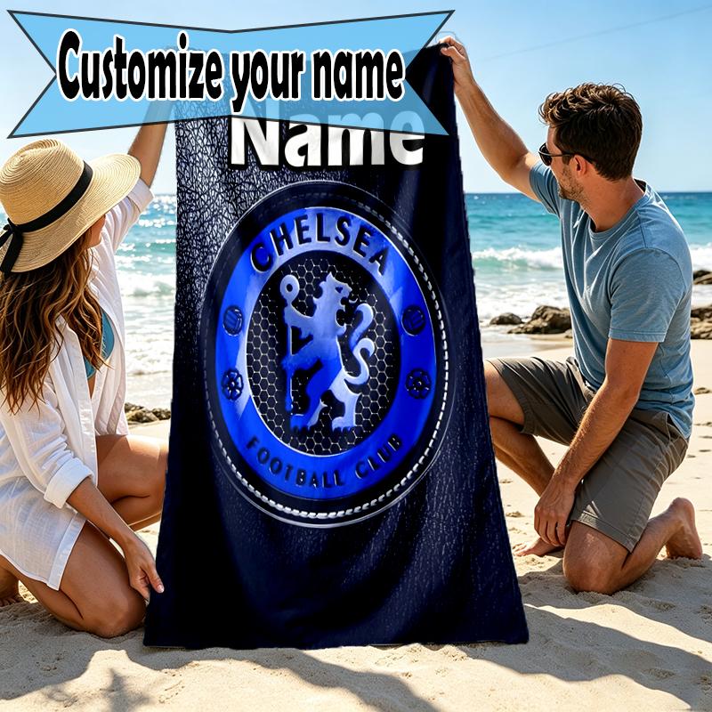 Custom Name Personalized Chelsea F.C Print Beach Towel, for Trip Camping Beach Party Home Decor, Birthday Gift for Family & Friends
