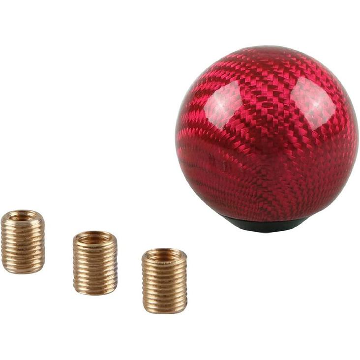 RYANSTAR Carbon Fiber Shift Knob Gear Shifter Knobs With 3 Adapters Round Ball Stick Shifter Level Red