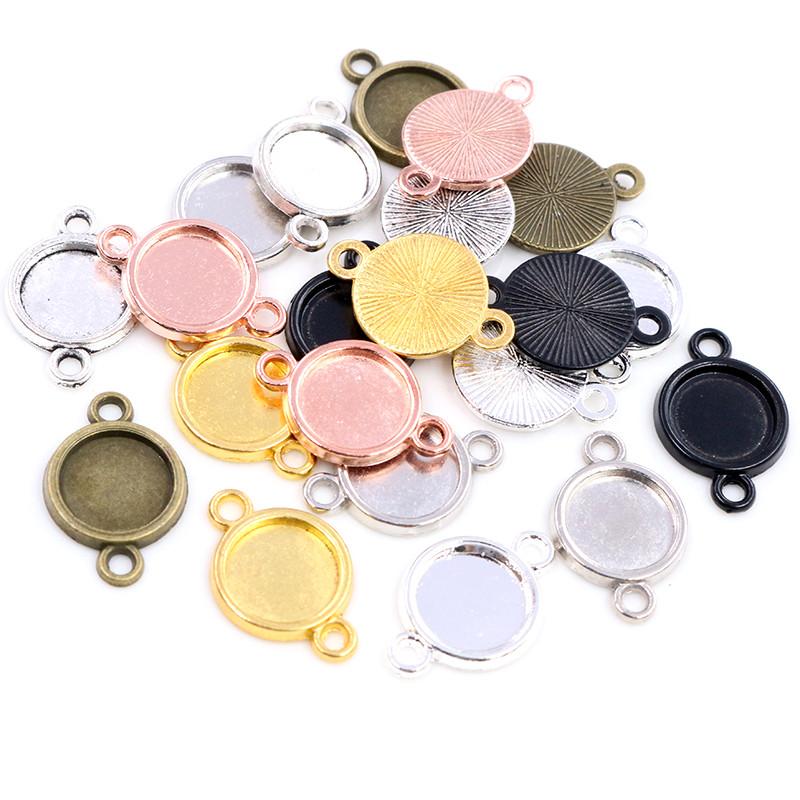 50pcs 8 10mm Inner Size Classic 7 Colors Plated One Sided Double Hanging Simple Style Cabochon Base Setting Charms Pendant