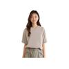 Uniqlo Solid Color V-Neck Pullover Short Sleeve T-Shirt Unisex Tops Light-Beige 455364-30
