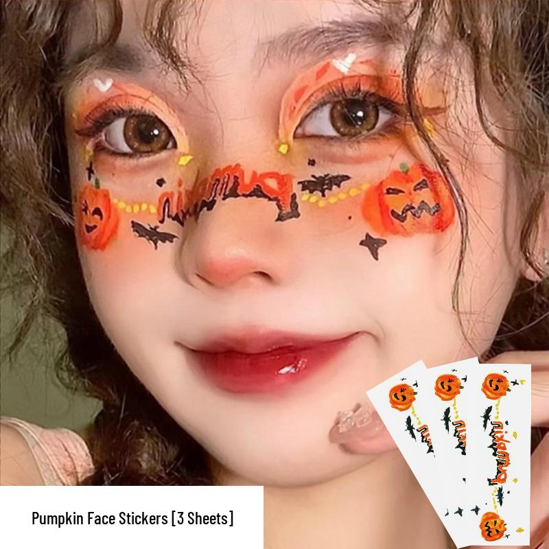 Children's Halloween Pumpkin & Ghost Face Stickers: Washable Makeup & Face Painting Decals