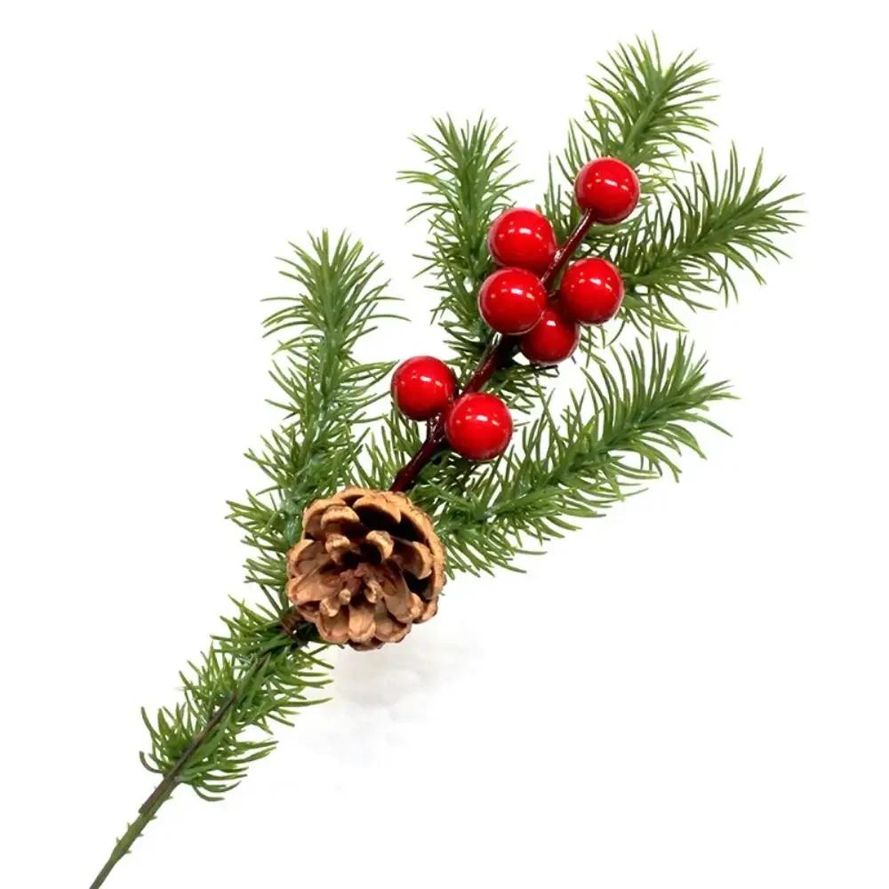 20-26cm Rotes Beeren-Bouquet Künstlicher Tannenzapfen Blumenast Weihnachtsbaumschmuck Hochzeitsfeierdekor Festliche Artikel