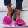 Fashion 2025 Summer Fur Fuffy Slippers for Woman New Stylish Peard Decor Slides Women Thick Sole Non Slip Vacation Sandals Mujer
