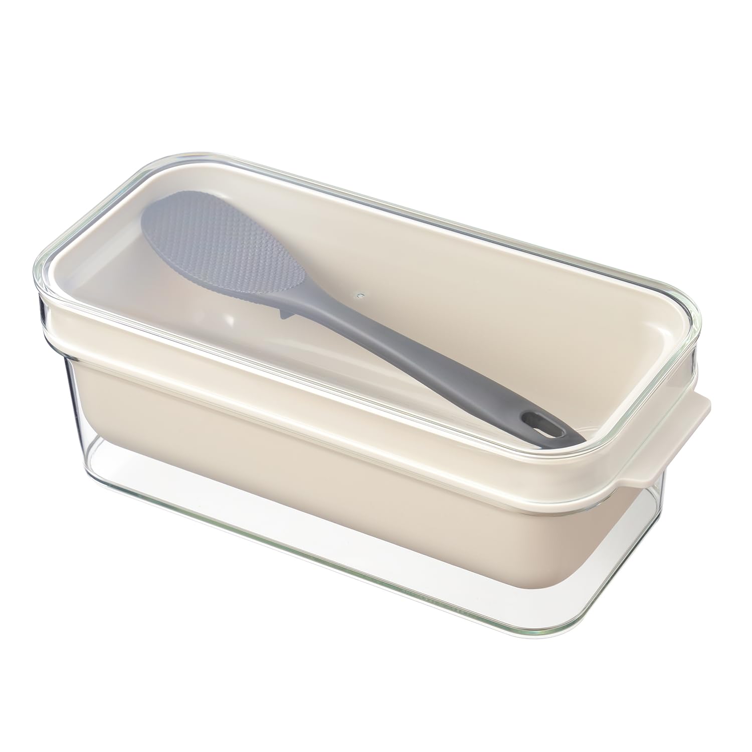 Oaks Raye Rice Bran Pickling Box, Container for Rice Bran Pickling, Transparent, Comes with Dedicated Rice Paddle, Compact, Beige, Made in Japan