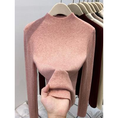 Korean Version of Temperament Slim-fitting Semi-turtleneck Front Shoulder Long-sleeved Knitted Sweater for Women's Autumn and Winter Sexy Pure Desire