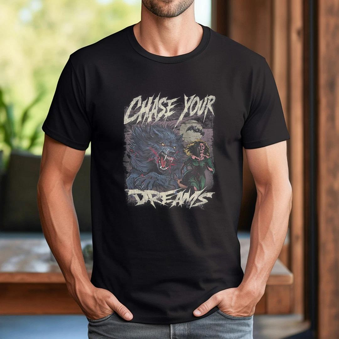 Chase Your Dreams Funny Werewolf Horror Retro Art T-Shirt XL