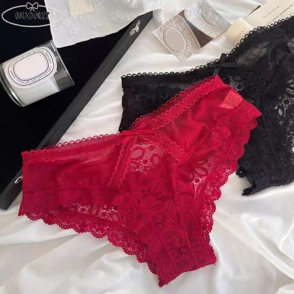 Fashion Bow Lace Flower Panties Low Waist Hollow Lace Mesh Briefs Transparent French Style Briefs Gifts