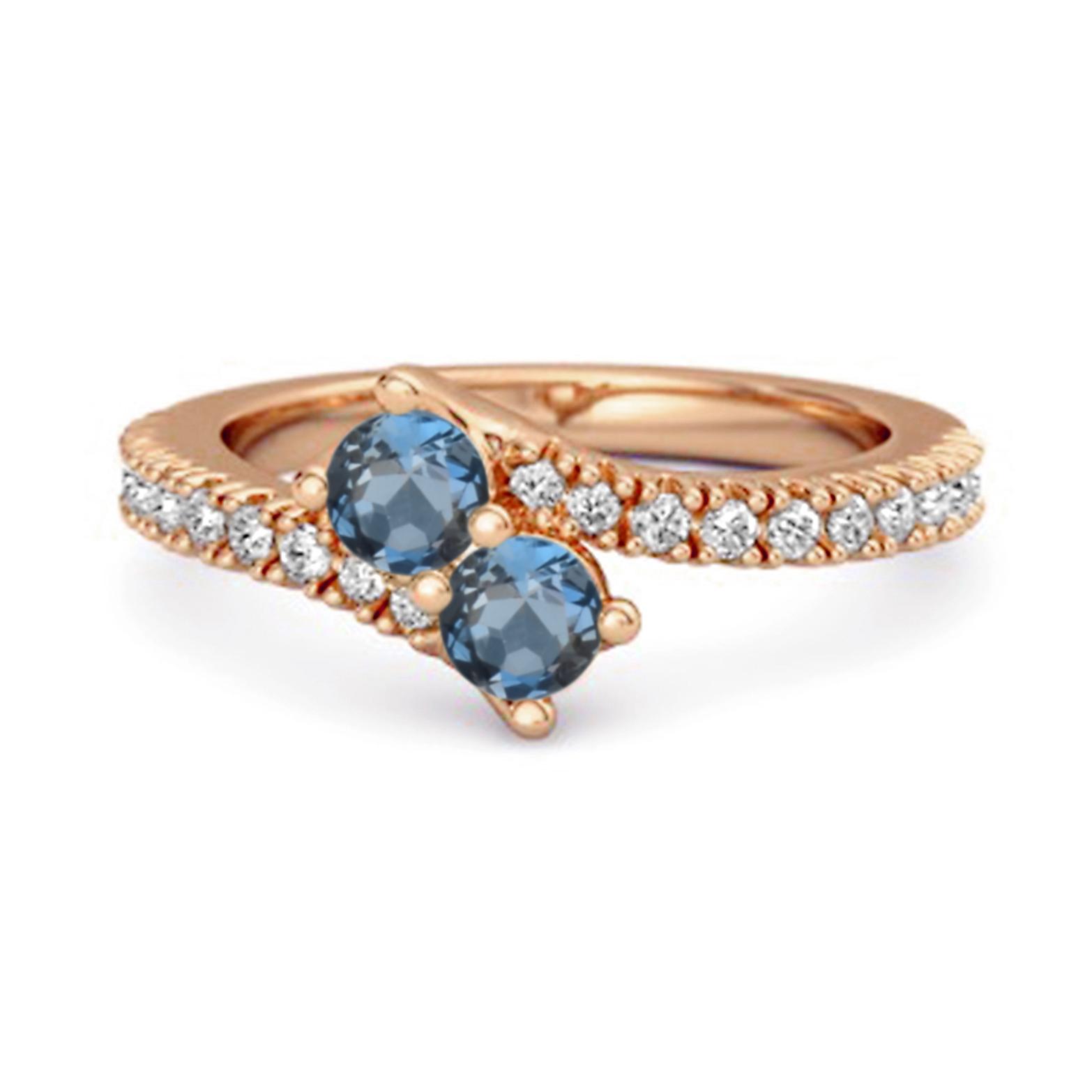 London Topaz Twin Stone Pave Bypass Ring - 925 Sterling Silver Rose Gold Vermeil 11.5 ярко-розовый