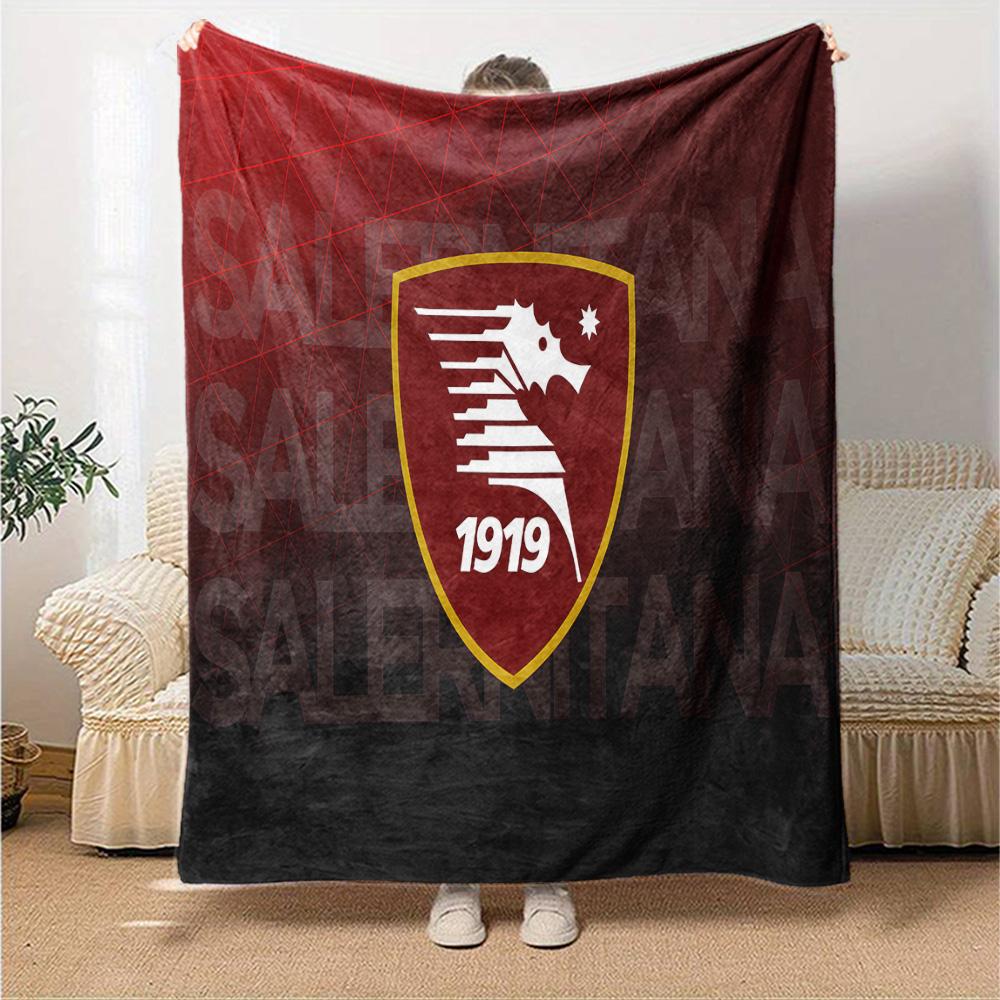Salernitana 1919 Crest Design Flannel Blanket, Soft Polyester, Modern Design, All-Season for Camping, Travel, Gifts for Holidays or Birthdays