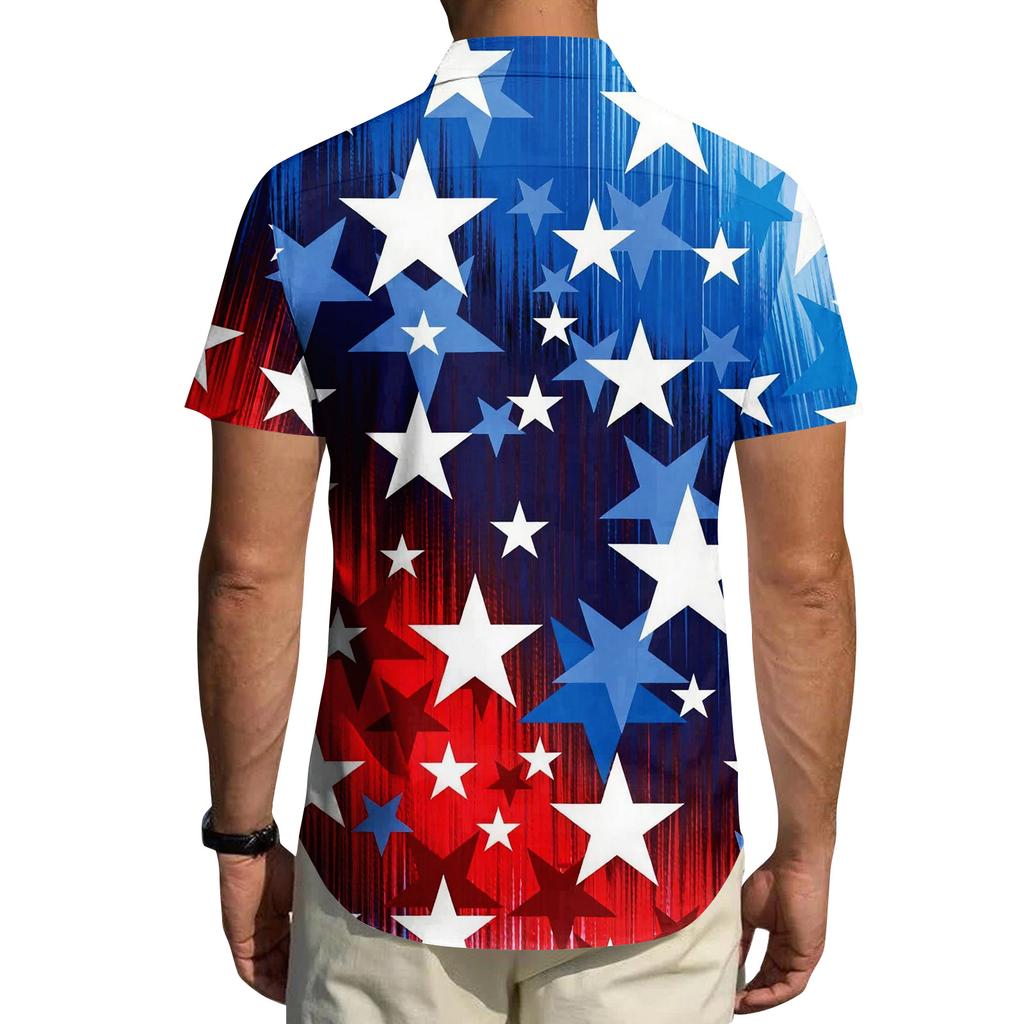 Men's Independence Day Printed Collared Top Men's Casual Sports Short-Sleeve Shirt
