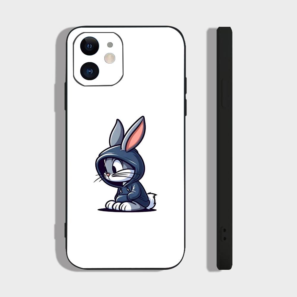 Animal Bunny For IPhone 17 Air 16 15 14 13 12 11 Pro Black Soft Cover Phone Case