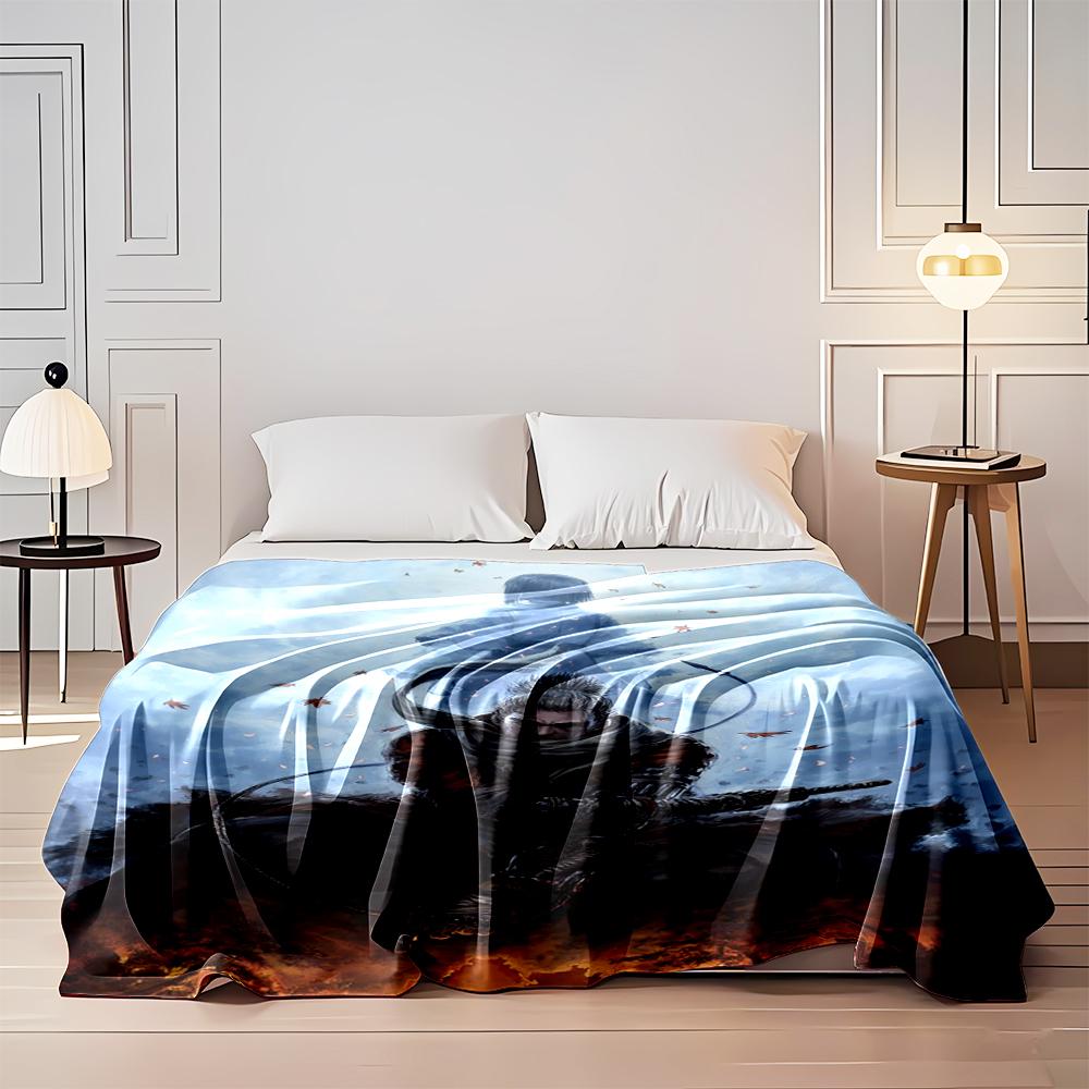 Samurai Warrior and Backlit Figure Design Flannel blanket for bedroom, living room, sofa, and nap sofas