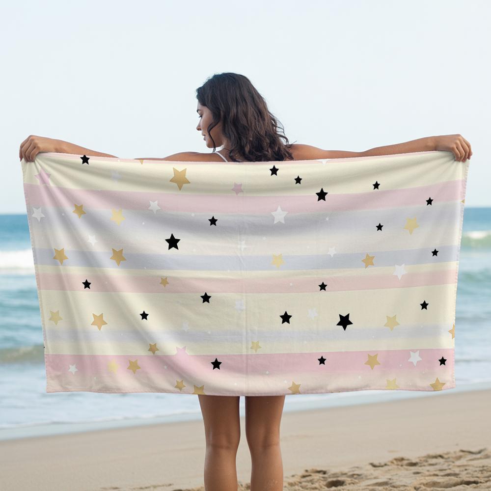Pastel Striped Star Cartoon Anime Beach Towel Microfiber Quick Dry Super Absorbent Soft Bath Towel for Kids Adults Travel