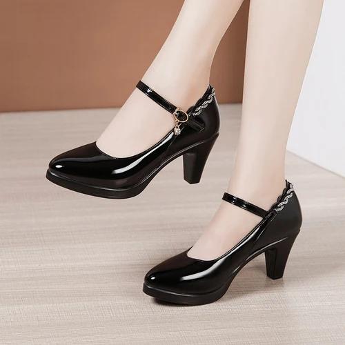 6cm 9cm 11cm Small Big Size 32-43 Shallow Bright Leather Shoes Platform Pumps 2025 Spring Block High Heels Shoes for Dress Model