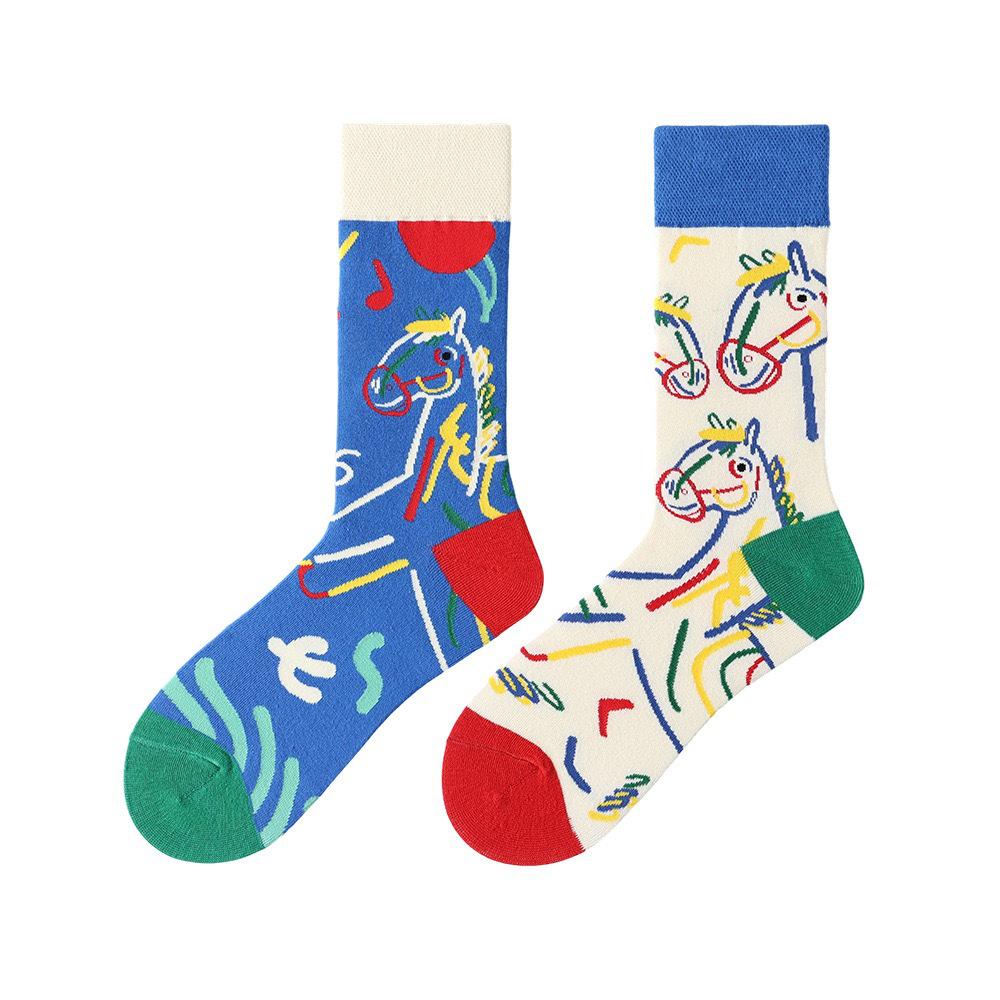 Original Asymmetrische Cartoon Hip Hop Baumwollsocken für Paare - Wadenhoch Mandarinenente Stil für Damen und Herren