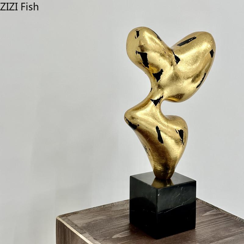 Minimalist Gold-plated Geometric Statue Desk Decoration Abstract Artwork Ornaments Creative Sculpture Room Aesthetic Decor