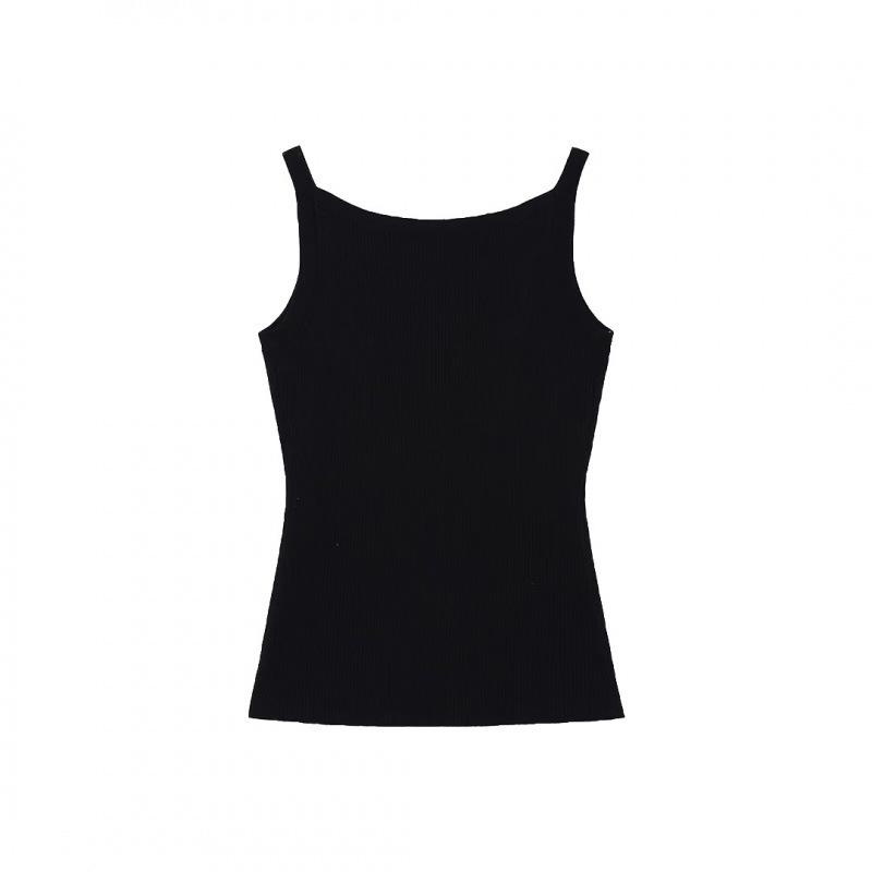Spring 2026 American-Style Sleeveless Ribbed Knit Halter Top Large чёрный