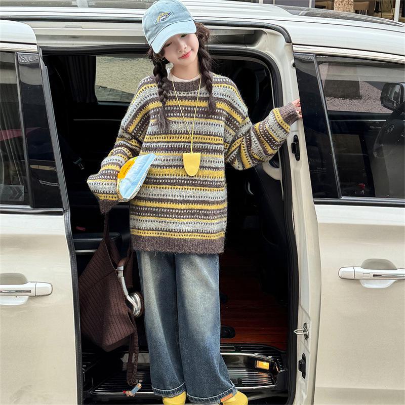 2025 New Girls' Korean Style Knitted Sweater - Versatile Autumn/Winter Children's Fashion Top