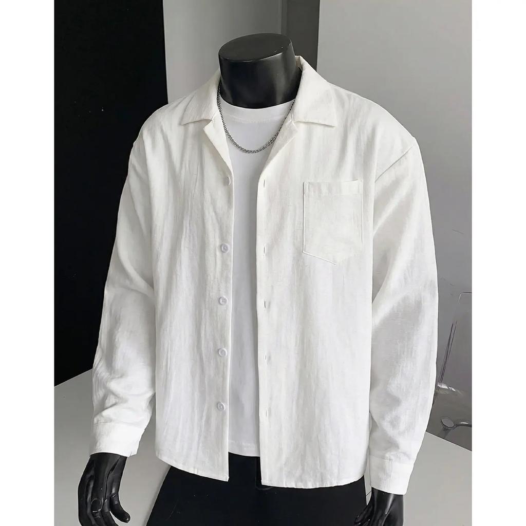 2026 Men Fashion Long Sleeve Shirt Spring Men Casual Loose Top Breathable Hong Kong Style Shirts Male Solid Color Korean Shirts