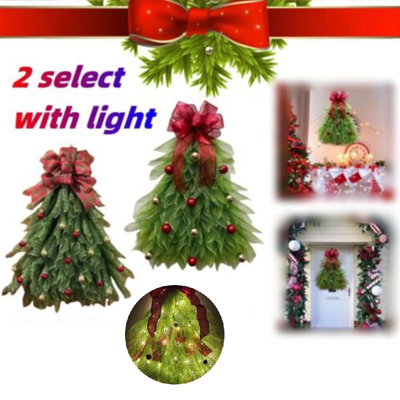 Handmade Christmas Tree Wreath For Front Door Glow Light Hanging Ornament Decor