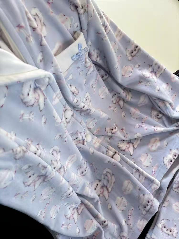 Women's Cartoon Dog Sea Island Cotton Pajama Set - Long Sleeve, Loose, Plus Size Homewear