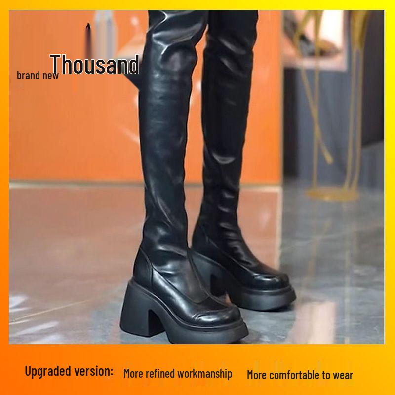 Korean Style Over-the-Knee Chunky Heel Boots Trendy Soft Leather Round Toe Women s Fashion 2025 EU 39 3319₽