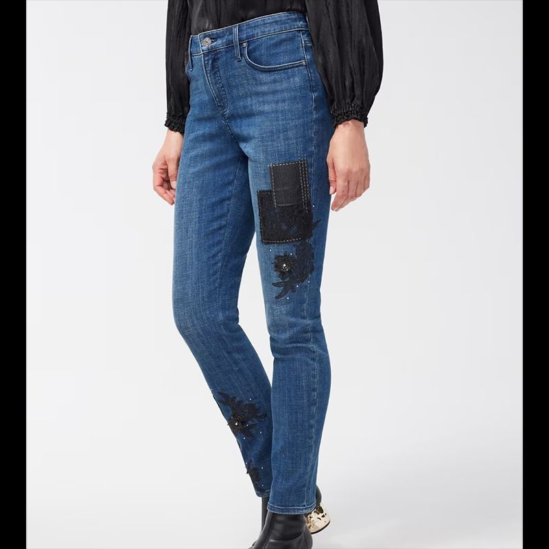 

Sunshine House Autumn and Winter New Arrival Export European and American plus Size Women s Clothes Embroidery Slimming High Waist Denim Cropped Pants Blue 1: Waist 82