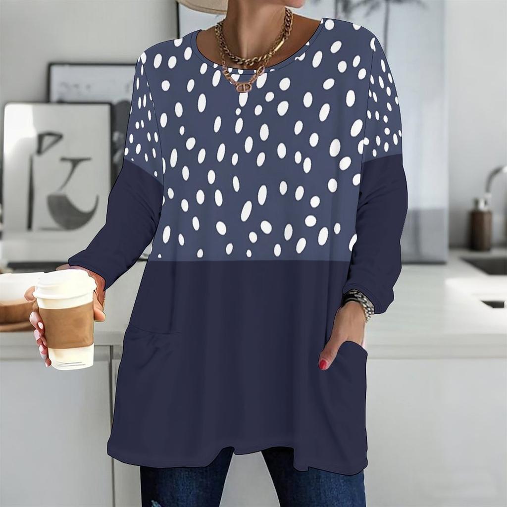 Ladies Oversized Crew Neck Long Sleeve T Shirt Soft Casual Tops For Home And Daily Outing