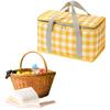 Checkered Picnic Bag Large Capacity Portable Ice Pack Bag Cold Protection Lunch Box Insulation Bag Waterproof for Camping Picnic