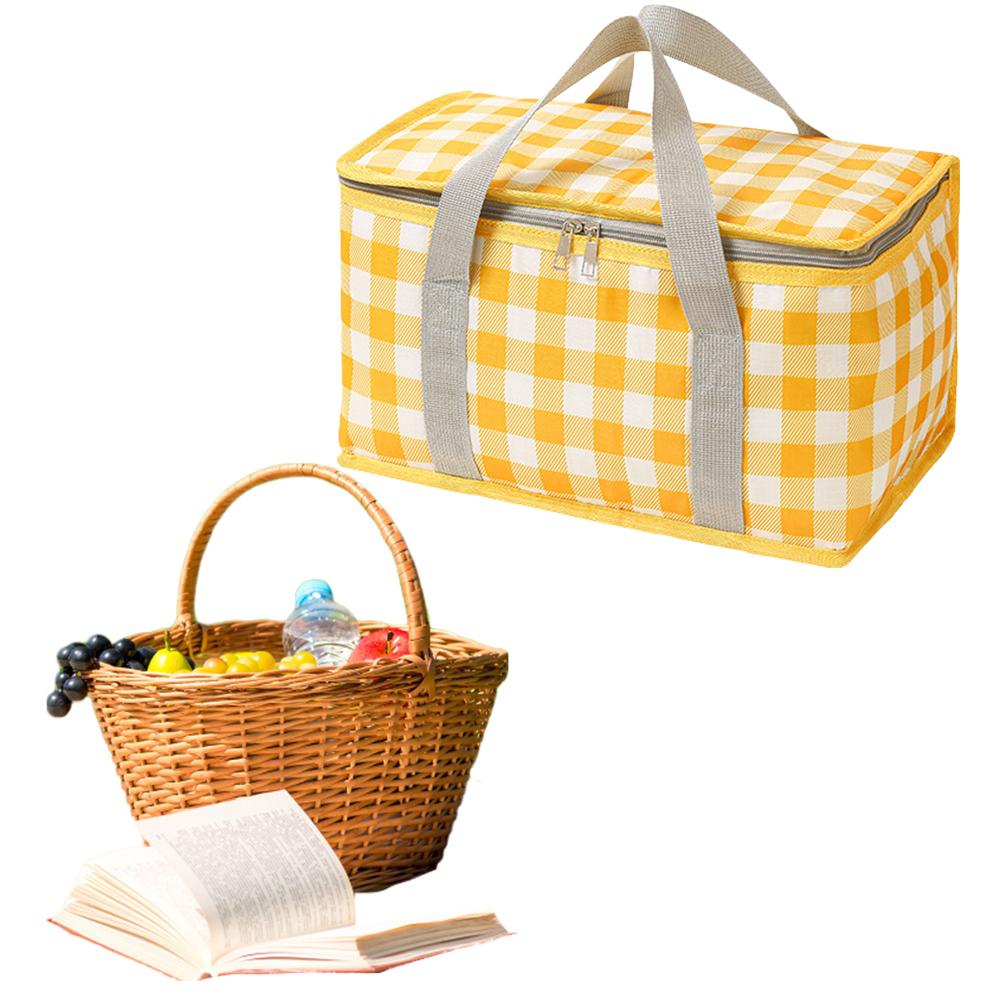 Checkered Picnic Bag Large Capacity Portable Ice Pack Bag Cold Protection Lunch Box Insulation Bag Waterproof for Camping Picnic