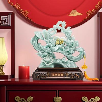 Ornamenti di buon auspicio drago e fenice, decorazioni per il soggiorno in stile cinese, accessori per la casa, regalo di nozze, artigianato in resina