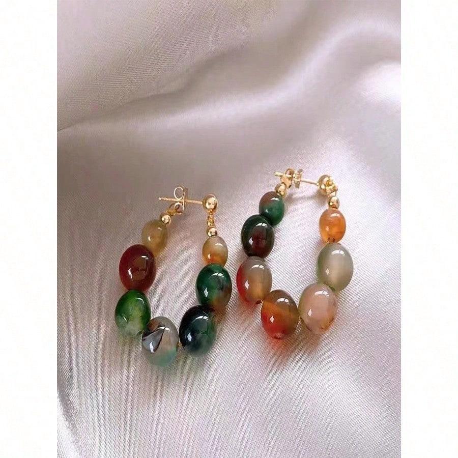Vintage New Chinese Style Colorful Beaded Earrings, 2023 New Unique High-End Elegant Ear Clips (Note: Bead Colors Are Random)