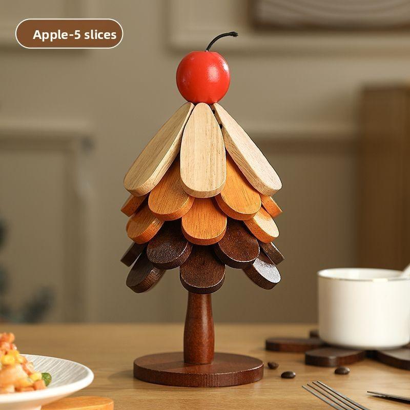 Christmas Tree Heat Resistant Coaster Set With Wooden Material For Holiday Table Decor