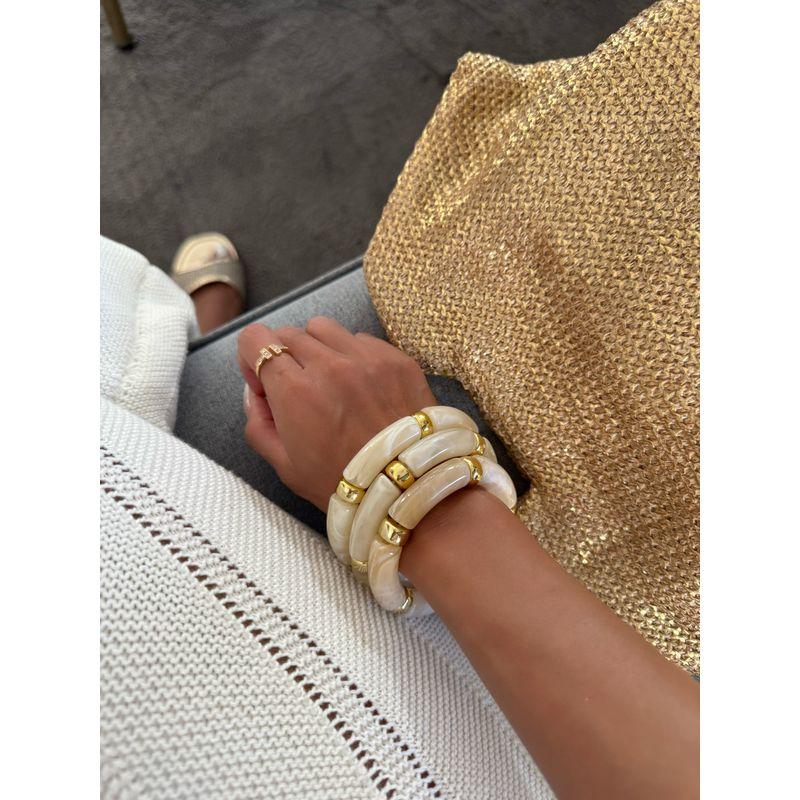 

European and American Bohemian Fashion Light Luxury Ins-Style Beaded Elastic Bracelet Set for Women in Two Colors Beige (Elastic) Set