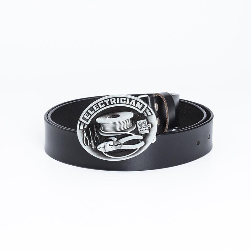 Men's Fashion Cowhide Leather Belt - Retro Buckle, European-American Style, Casual Jeans Accessory