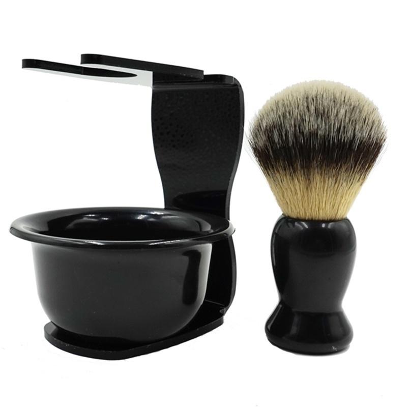 Men Soap Dish Stand Bowl Shaving Razor Beard Brush Shaver Kit Set (Color: Black)