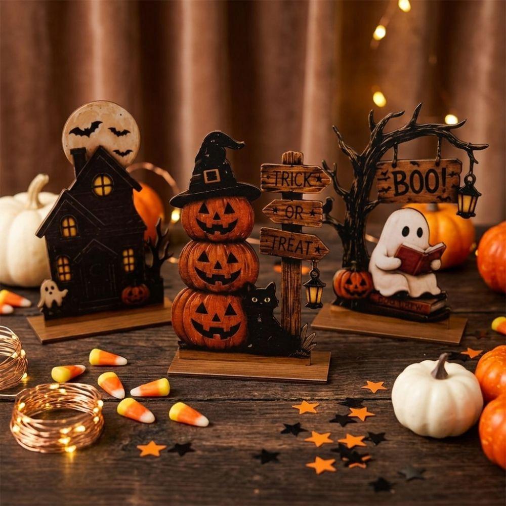 2D Flat Ghost Pumpkin Standing Sign Trick or Treat Haunted House Statue Home Decor