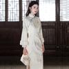 Elegant Embroidered Velvet-Lined Long Sleeve Cheongsam Dress Women Winter Thick Warm Retro Style