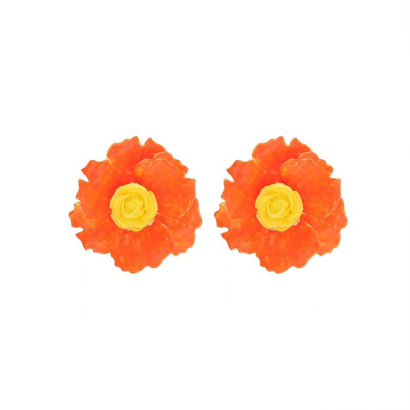 Oversized 3D Floral Earrings Women Zinc Alloy Studs In Pastel Bold Colors Lightweight Chic Statement Jewelry