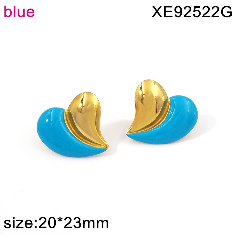 18K Gold Plated Titanium Steel Heart Stud Earrings - Color Block Design, Light Luxury Women's Jewelry.