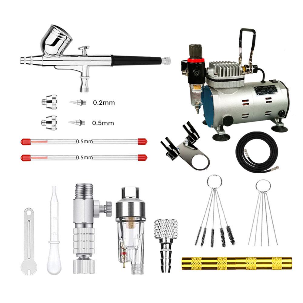 HD-130 Airbrush Set: Silent Mini Compressor & Piston-Type Model Painting Tool