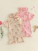 Toddler Girls Floral Print Sleeveless Romper with Ruffled Hem and Matching Headband Set for Summer Outfits