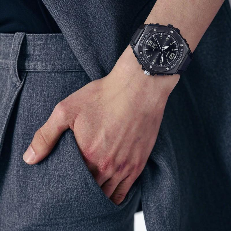 Casio 100 Meters Waterproof Depth and Elegant Quartz Movement Resin Strap Japanese and Korean Watch Men's Watch Black Dial MWA-100HB-1AV