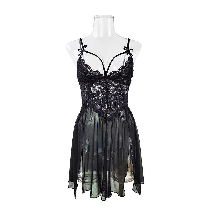 Sexy Mesh Sheer Lingerie Pajamas Lace Embroidery Cami Nightgown Women's Comfortable Loungewear 311 Breathable Feminine Sleepwear with Delicate Details