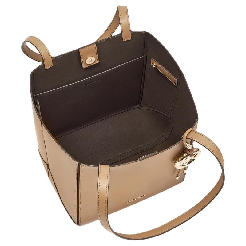 Michael Kors Jordi Logo Metal Parts and Round Decoration Tote Bag Tote Bag Shopping Bag Cow Leather Shoulder Bag Medium Size Women's Camel