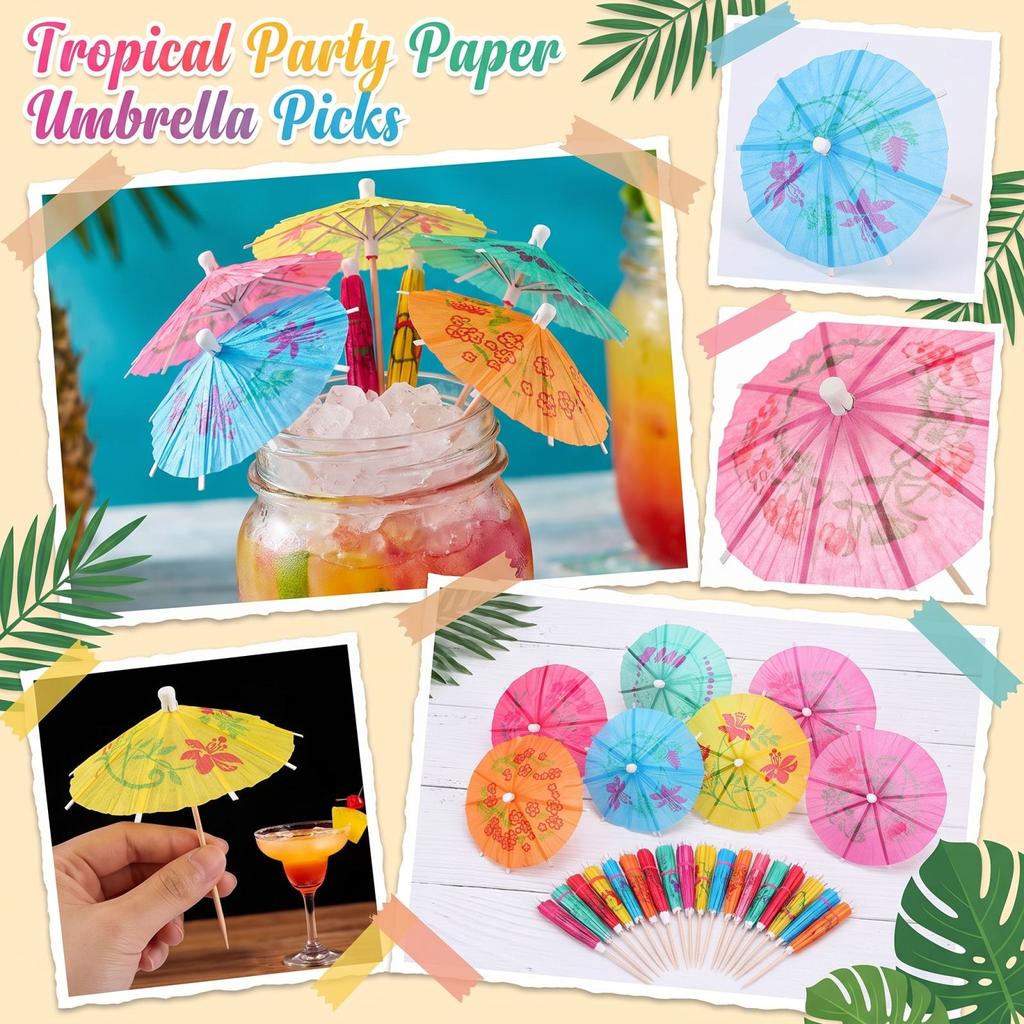 Umbrellas for Cocktail Food Decoration - Assorted Colorful Party Decorations, 50 Pack