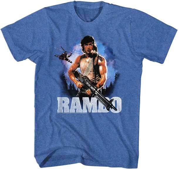 Rambo First Blood Holding A Machine Gun Men T Shirt 80 Movie XXL
