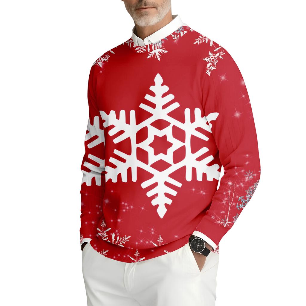 Herr Tryckt Rundhals Långärmad Ribbstickad Sweatshirt