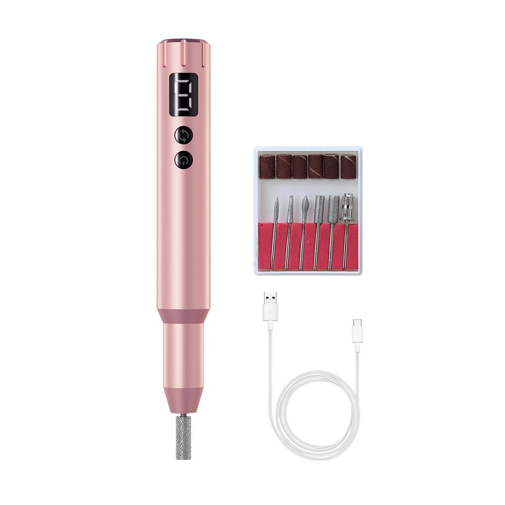 Электрическая машинка для маникюра и педикюра, электрическая пилка для ногтей, портативная дрель для ногтей с USB-подзарядкой розовый
