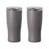 Cafe Link Tumbler with Slide Set of Vacuum Direct Lid, 410ml, 2, Insulated, Cold/Warm, Hot/Ice Coffee, Drip, Ash, AFST-410ASH2P
